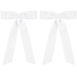 Velvet Bow Decor Hair Clips Handmade Long Tail Velvet Ribbon Hair Pins for Women Girls Mom Ponytail Holder Styling Accessories Bridal Wedding Headpiece (White, One size)