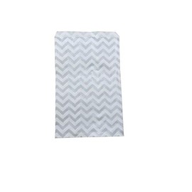 300 Qty 4" x 6" Decorative Flat Paper Gift Bags - Silver Chevron Pattern on White Kraft Bags - for Sales/Treats/Parties Cookies/Gifts - N'icePackaging
