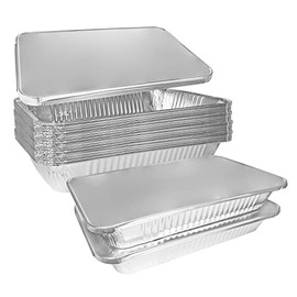Heavy Duty Full Size Shallow Aluminum Pans with Lids Foil Roasting & Steam Table Pan 21x13 inch - Shallow Chafing Trays for Catering Disposable Large Pans for Baking, Reheating, Grilling (50 PACK)