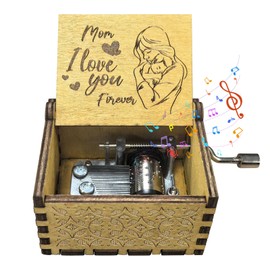 Fogcosy Gift for Mum, Wood Hand Crank Music Box Gifts for Mum, from Daughter Son, Thank You Mum Gifts for Mothers Day, Heart Plaque Mummy Presents