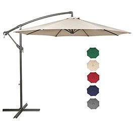 10 Ft Offset Patio Umbrella Outdoor Cantilever Market Hanging Umbrellas With Crank&Cross Base,8 Ribs(Beige)