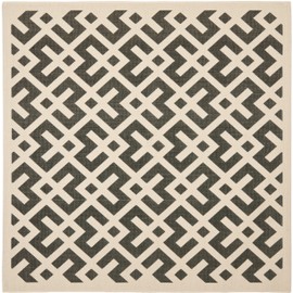 SAFAVIEH Courtyard Collection 6'7" Square Black/Beige CY6915 Indoor/ Outdoor Waterproof Easy-Cleaning Patio Backyard Mudroom Area-Rug