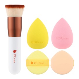 DUcare Ducare Makeup Brushes Foundation Brush Face Brush Top Type High-Quality Taklon Makeup Sponge Puff 4-Piece Makeup Tool Set Easy to Draw White
