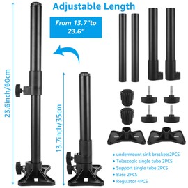 LOPYXBR 2 PCS Adjustable Undermount Sink Brackets Heavy Duty Stainless Steel Undermount Sink Support Undermount Kit Installation for Kitchen, Bathroom Sink Legs (13.8-23.6 Inch,Black)