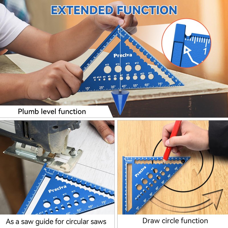 Speed Square, Preciva 7inch/180mm Set Square, Triangle Ruler with 14