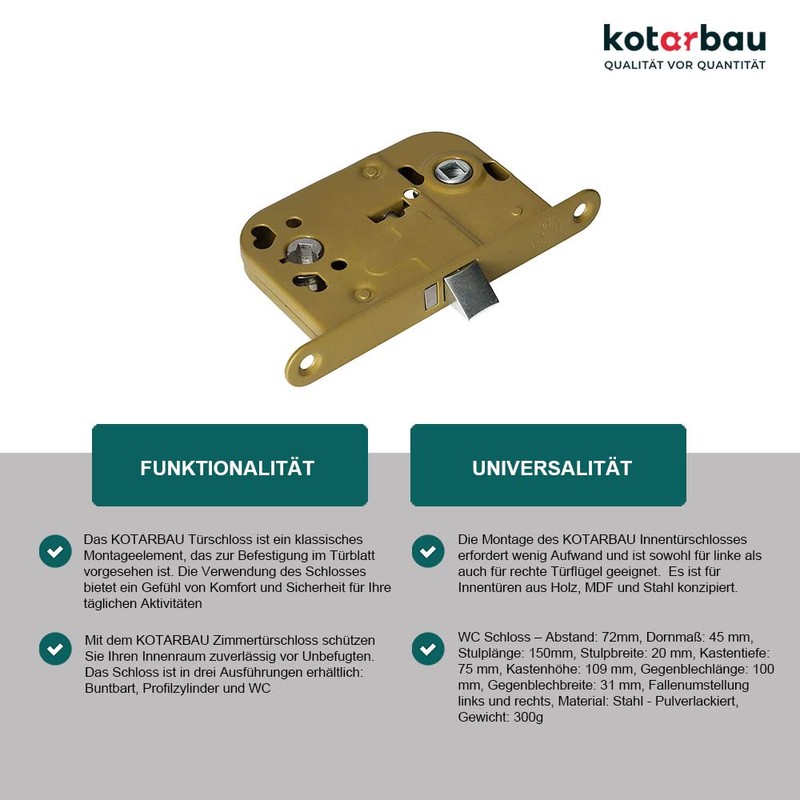 KOTARBAU® Mortise Lock 72/45 WC mm for Interior Doors Universal