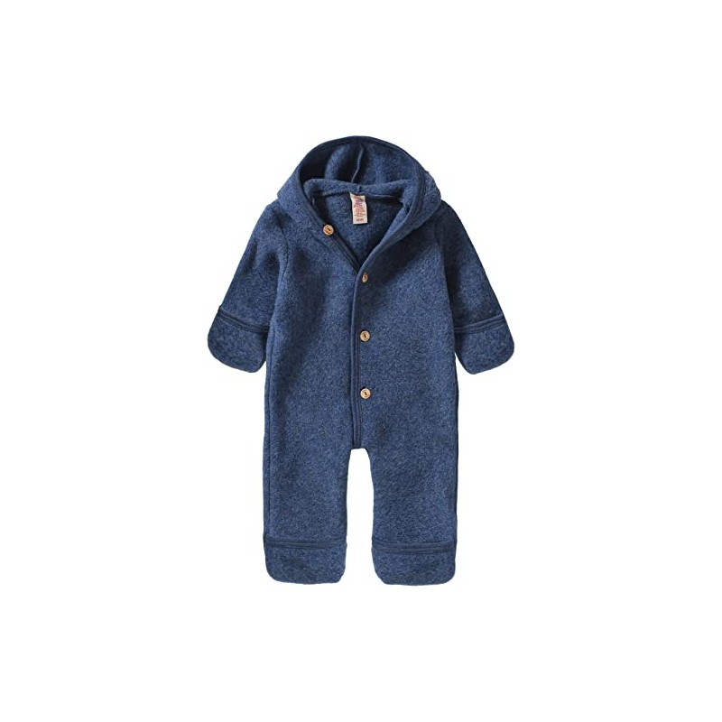 Engel Baby Jumpsuit with Hood, Wool Fleece - Blue blend,