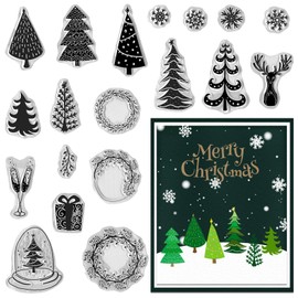 Threetols Christmas Theme Clear Silicone Stamps Decorative Xmas Theme Winter Snowflake Stamps with Sentiment Christmas Tree Clear Rubber Stamps for Xmas Card Making DIY Photo Album