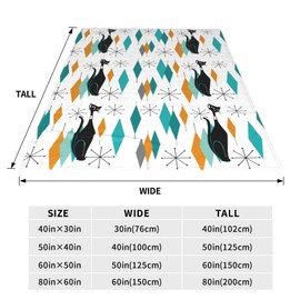 Mid Century Cat Fleece Throw Blanket Soft Flannel Plush Lightweight Warm Cozy Blanket for Men Women Couch Bed Sofa Travel 80"x60"
