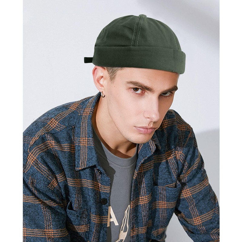 Hebenie Docker Hat Men Trawler Beanie Fisherman Beanie Brimless Cap