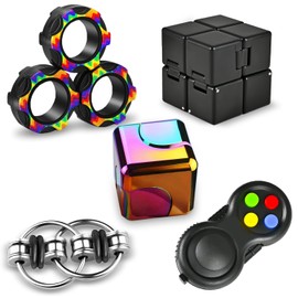 5-Piece Fidget Toys Set, Anti-Stress Cube, Infinity Cube, Fidget Pad Controller, Metal Rings and Bicycle Chain, Ideal for Stress Relief for ADHD, ADHD, Autism, Sensory for Adults and Children