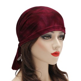 ZLYC Chemo Headwear Pre Tied Headwrap Lightweight Beanie Head Scarf Cover Cap for Women(Tie Dyed Burgundy),One Size