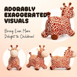VangeBow Giraffe Bouncy Horse Toys for 1 2 3 4 5 Year Old Kid Gift, Plush Giraffe Ride On Bouncy Animal for Toddlers 1-3, Indoor Outdoor Inflatable Hopping Toys for Girl Boy Birthday Gift(Pump Includ)