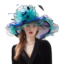 RZTA Women's Kentucky Derby Church Dress Hat Wide Brim Leaf Flower Bridal Shower Hat F1 Green