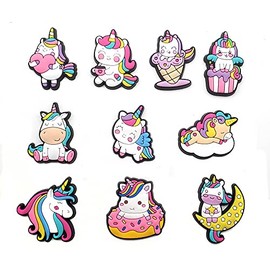 10pcs Non-repetitive Unicorn Shoe Charms Fits Crocs Shoes or Shoe & Bracelet Wristband Party Gifts (Unicorn)