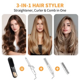 Go Brush Pro,2026 New Cordless Straight Hair Brush, Portable Scald-Proof mini Straight Hair Comb with Three Temperature Settings and LED Display Screen Quickly Heating Travel Hair Brush (Matte Black)