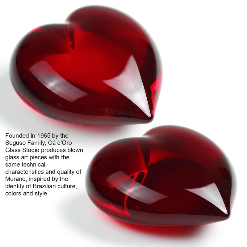 Ca D Oro Medium Red Heart Glass Paperweight Hand Blown