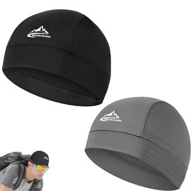 Moisture Wicking Skull Cap Beanie Hat, Winter Thermal Running Hat Fleece Skull Helmet Liner Windproof Runnning Beanies Cycling Cap Breathable Unisex for Men Women Sports Black Grey