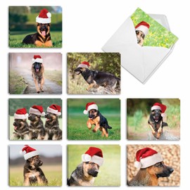 The Best Card Company - 20 Adorable Christmas Note Cards (4 x 5.12 Inch) - Bulk Puppy Dog Greetings, Assorted (10 Designs, 2 Each) - Gorgeous German Shepherds AM6828XSG-B2x10