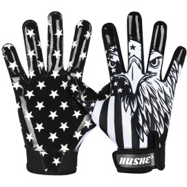 Hushe' American Flag Football Gloves Silicone Grip Youth Football Receiver Gloves USA Flag Football Receiver Gloves Adult Football Receiving Gloves Football Gloves Men Youth & Adult.