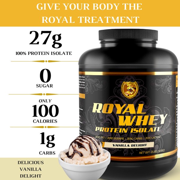 RSN Royal 100% Isolate Protein Powder | 27g Protein Isolate | 0 Sugar | 1g Carbs | 5 lbs | 76 Servings | Vanilla Delight