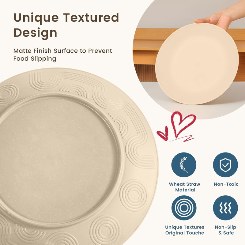 Homienly Premium Wheat Straw Dinnerware Sets, Lightweight & Unbreakable Plates