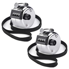 2 Pack Hand Tally Counter 4-Digit Lap Counter Clicker, Manual Mechanical Handheld Pitch Click Counter with Finger Ring for School Event Golf Sport… (Metallic)