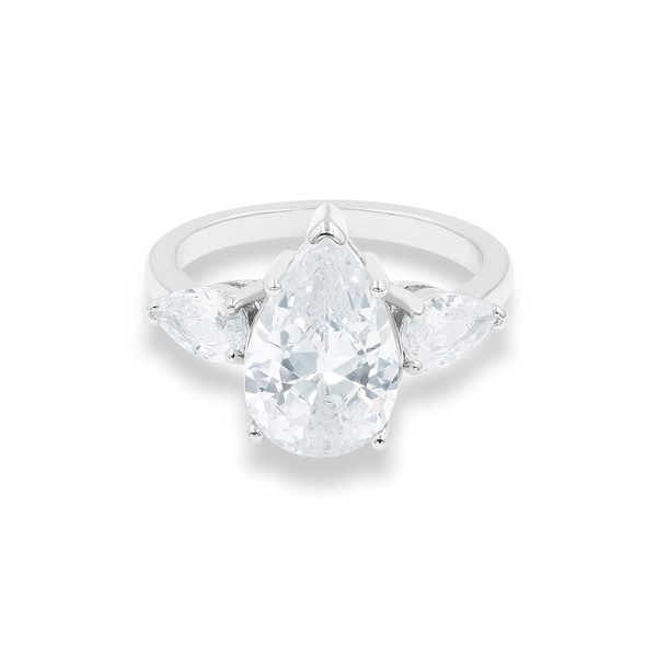 3-Stone Pear Cut Teardrop Main Stone 3 Carat Cubic Zirconia