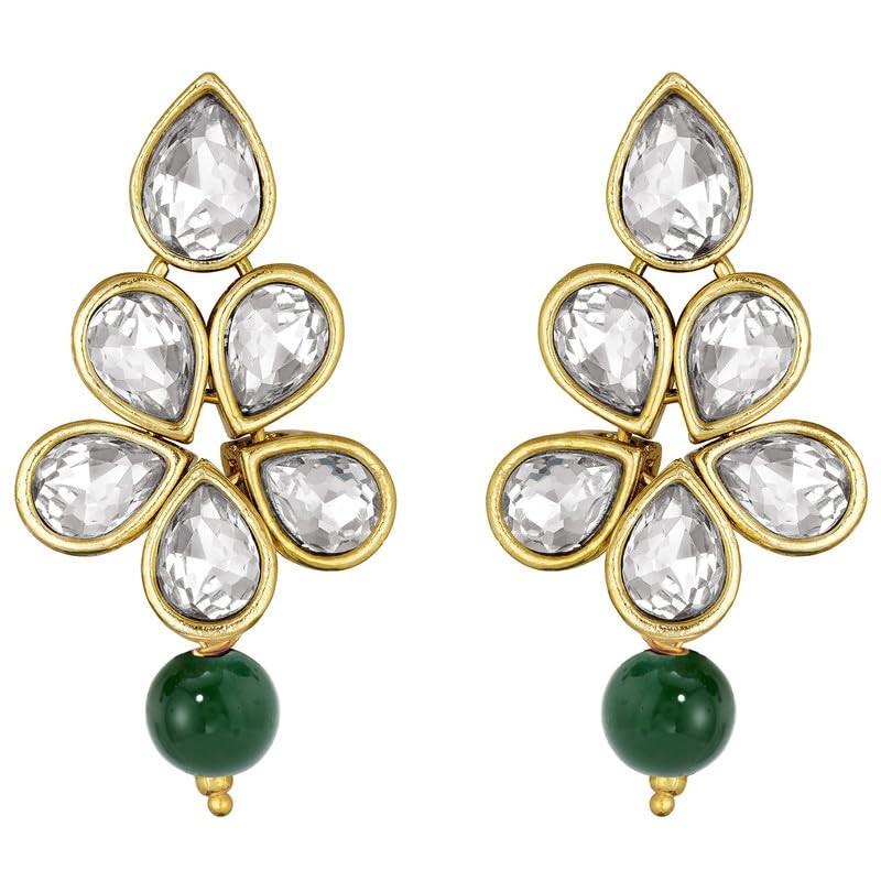 Aheli Crystal Pearl Long Collar con pendientes de caída Conjunto