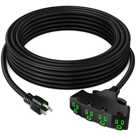 Maximm 12/3 Extension Cord 15 Feet, 12AWG, Black, ETL Listed, 3 Prong Plug 4-Outlet SJTW Heavy Duty Indoor, Weather Resistant - Power Cord for Appliances, 15ft