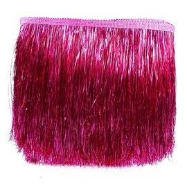 10 yardas de 8 pulgadas de ancho con flecos metálicos de oropel con flecos, adornos de oropel para disfraz de danza latina, accesorios de ropa, adornos de flecos de encaje con borla brillante (rosa