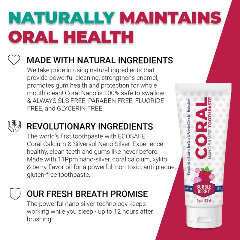 Coral Nano Silver Bubble Berry Kids Toothpaste, Natural Fluoride Free