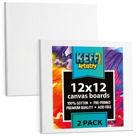 KEFF Canvas Boards for Painting - 12x12 2-Pack Bulk Canvas Panels, 100% Cotton Triple Primed Large Canvases for Art Painting Supplies, Acrylic, Oil, Watercolor & Tempera