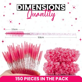 150pcs Premium Disposable Eyelash & Eyebrow Spoolies, Crystal Dark Pink, Perfect For On-The-Go Grooming