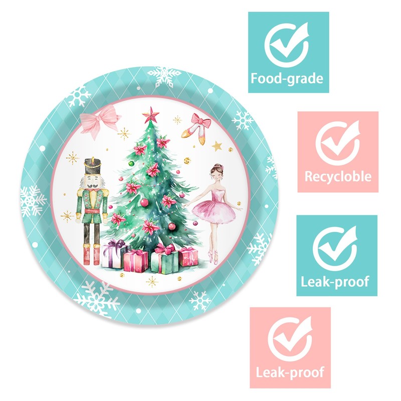OXYLIPO 7" Green Nutcracker Plaid Paper Plates Green Nutcracker Plaid