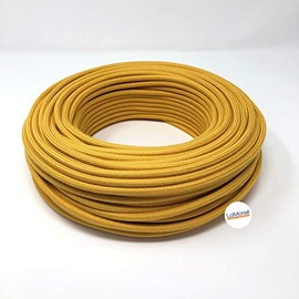 Textile Cable for Lamp, Fabric Cable 3-Core (3 x 0.75 mm²) - Yellow Mustard Cotton Made in Italy (5 Metres)