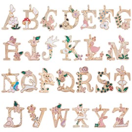 SUNNYCLUE 1 Box 26Pcs Enamel Letter Charms Gold Alphabet Charms Metal Alloy Initial Flower Printed Floral A-Z Charm for jewellery Making Charms Women DIY Necklaces Earrings Bracelets Craftings