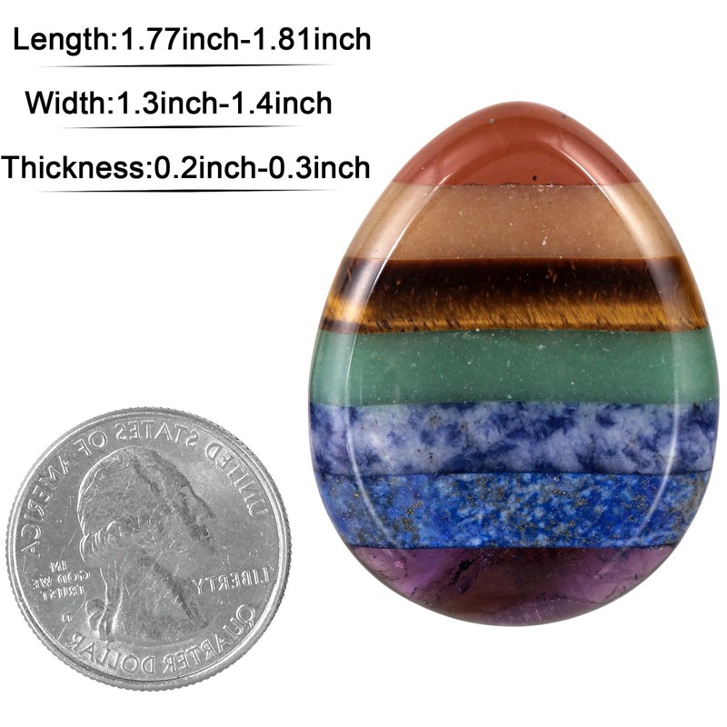 mookaitedecor Teardrop Shape 7 Chakra Thumb Worry Stone Polished Bag