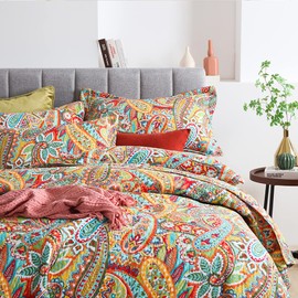 Autumn Dream Cotton Bedspread Quilt Sets, 3 Pieces Reversible Comforter Coverlet Sets, Yellow Gorgeous Paisley,Queen Size