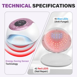 Strixorn LED Nail Lamp 57 LEDs, Blue & Red Light 470nm/650nm, 2-in-1 Gel Nail Hardener with Sensor, XXL Format for Hands & Feet