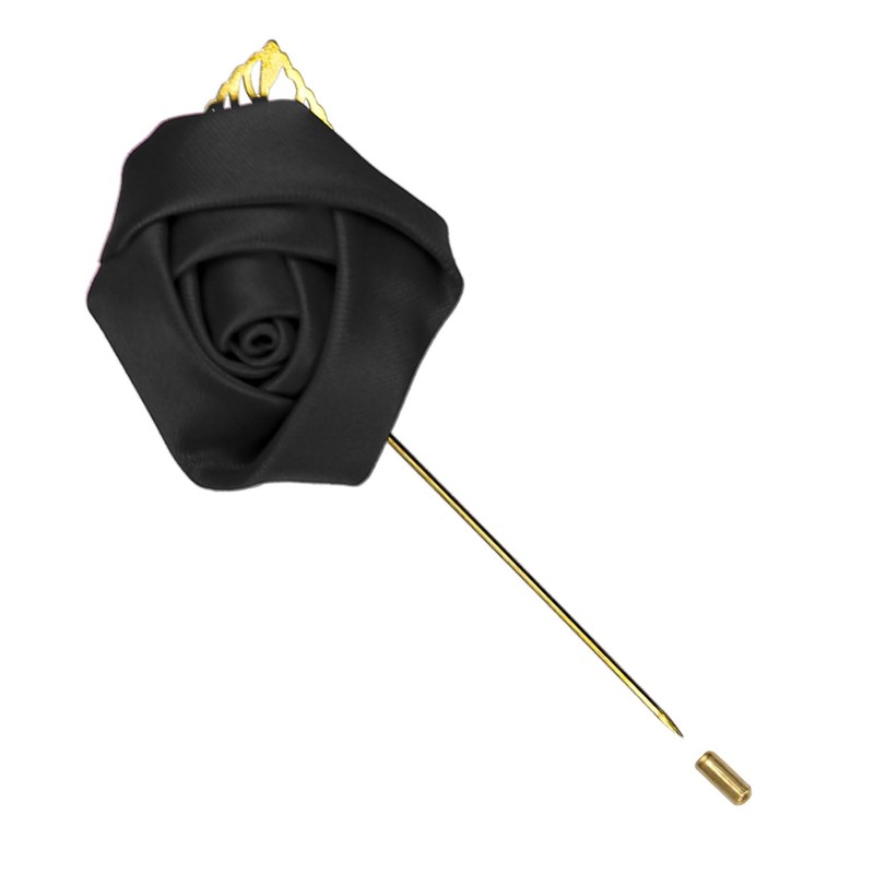 TieMart Flower Premium Lapel Pin (Black)