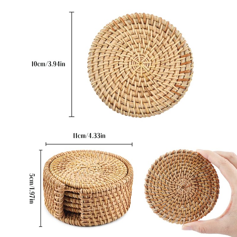 Rattan Coasters Set of 6pcs Handmade Woven Cup Coasters with