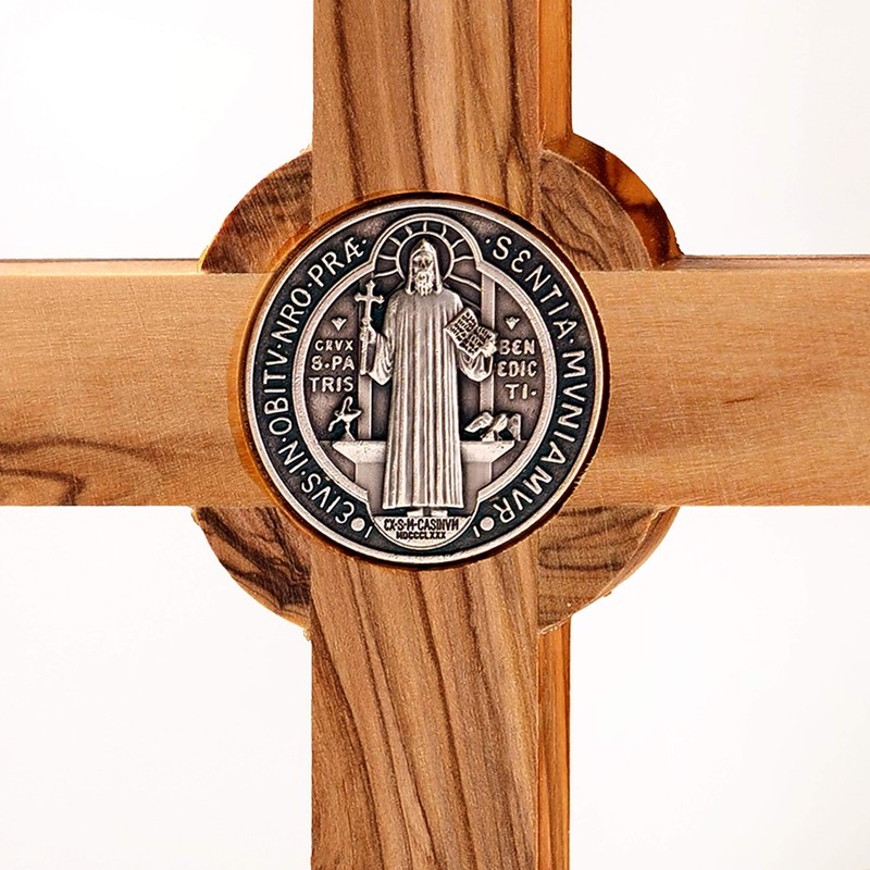 KASSIS Olive Wood St. Benedict Cross for Hanging Benedict Cross