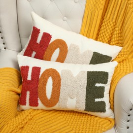 Chunful 2 Pcs Home Boho Lumbar Throw Pillow Covers 12x20 Inch Farmhouse Tufted Embroidered Home Burlap Mid-century Modern Couch Pillows Covers Decorative Pillowcase Aesthetic Cushion Housewarming Gift