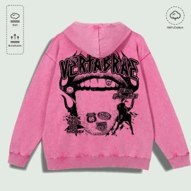 100% Cotton Washed "Vertabrae Edgy Graphic Collage" Hoodie, Multi - ColorsColor: Red, Size: M