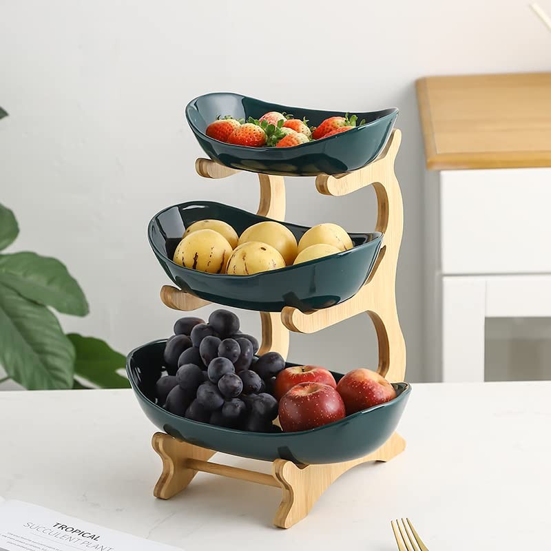 XUDREZ 3 Tier Fruit Basket for Kitchen Counter, 11"*8.6"*13" Ceramic