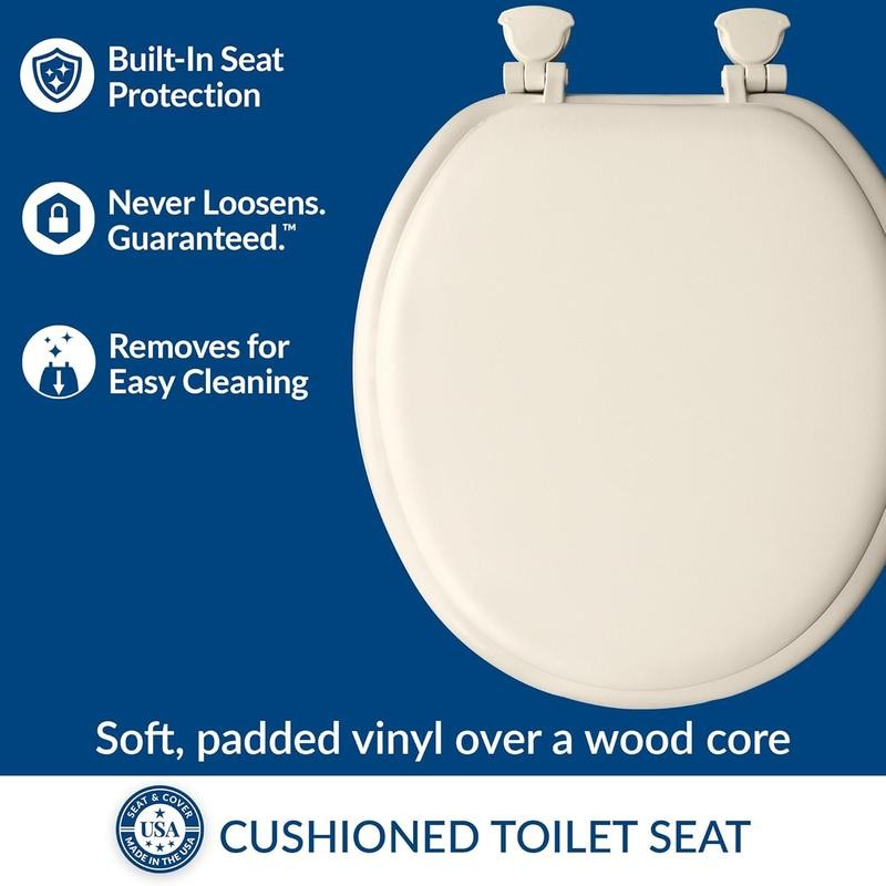 Padded Toilet Seat, Cushioned Soft Vinyl over Wood Core Seat,