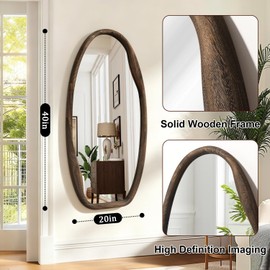 JJUUYOU Irregular Wall Mirror Asymmetrical Bathroom Mirrors for Wall 40"X20" Large Wood Framed Hanging Mirror for Living Room Bathroom Entryway Bedroom Vertical Dark Brown