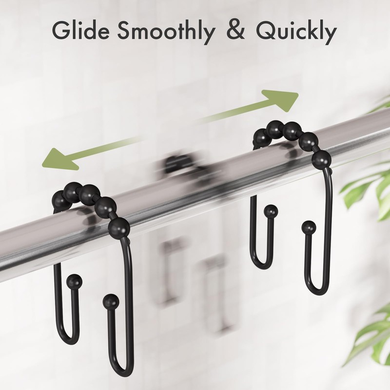 AmazerBath Black Shower Curtain Hooks, Shower Curtain Rings Rust Proof