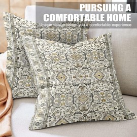 XPHZZL Pack of 2 Bohemian Style Linen Decorative Cushion Covers 50x50 cm Square Throw Pillow Covers 20x20 Inch Boho Style Pillowcases for Outdoor Home Decor Sofa Bedroom Car - Yellow Gray